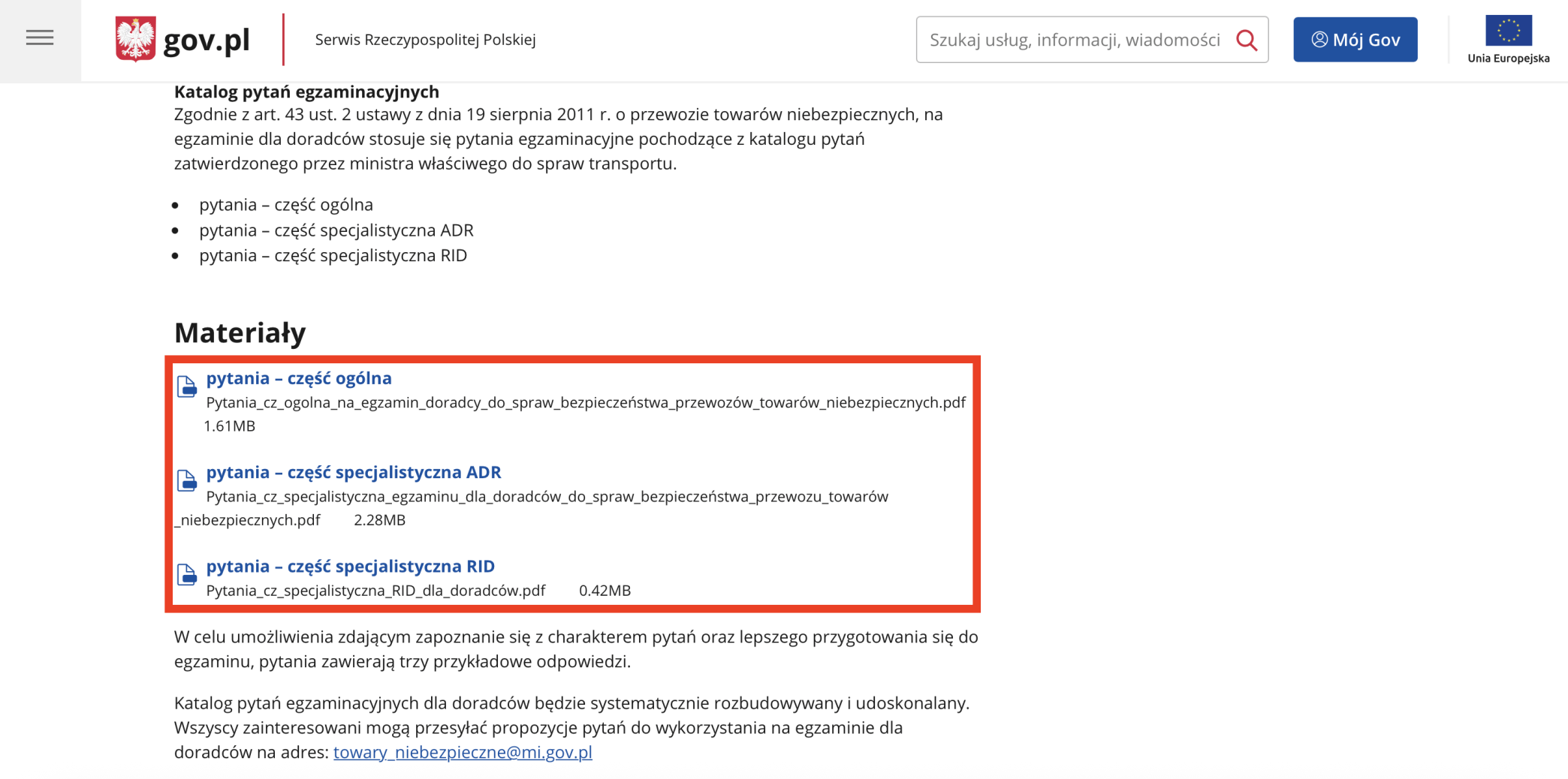 Egzamin doradca ADR - baza pytań Ministerstwa